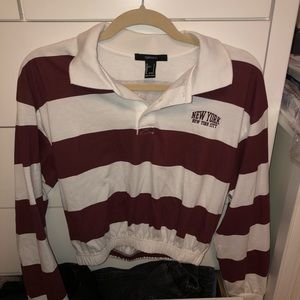 Forever 21 burgundy and white striped NYC collared shirt